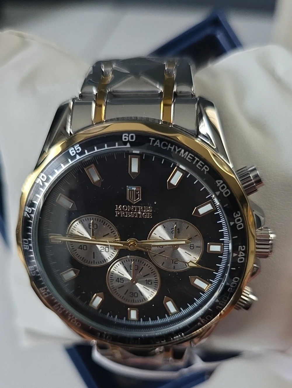 362 Invicta Montres Prestige Mens MPW-0347 44.5mm Stainless Two-Toned Black Face